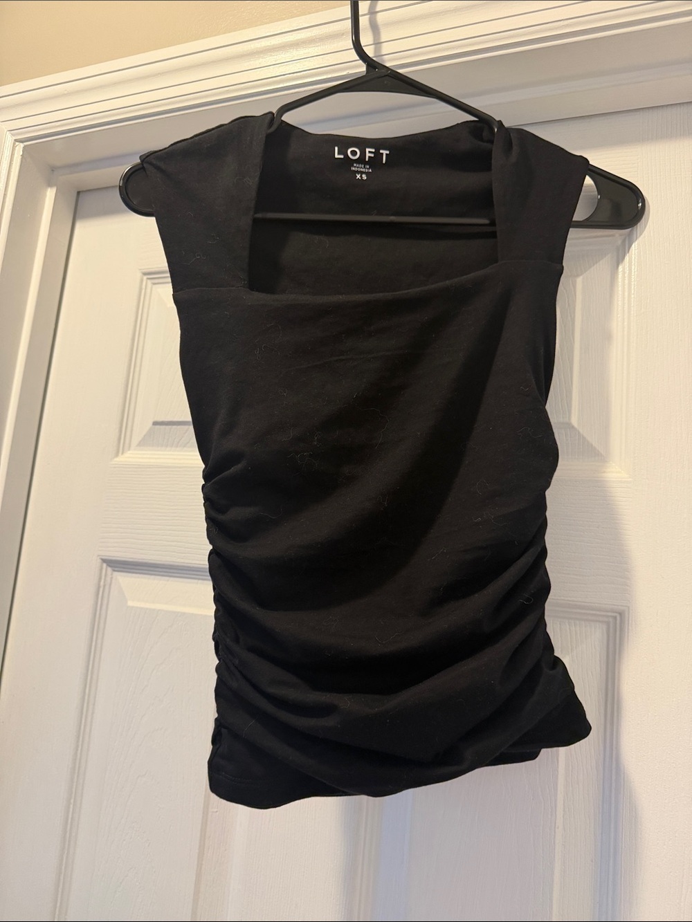 LOFT Black Square-Neck Ruched Tank